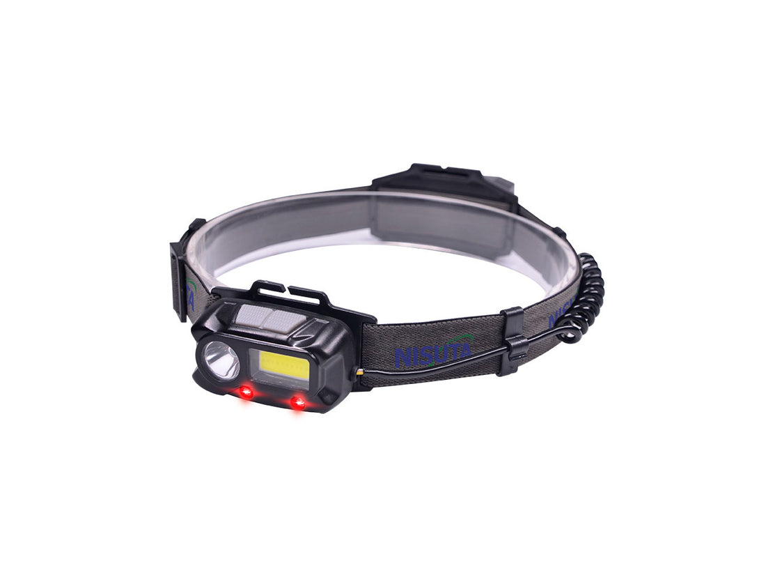 Linterna tipo vincha bateria recargable con luces delanteras y trasera