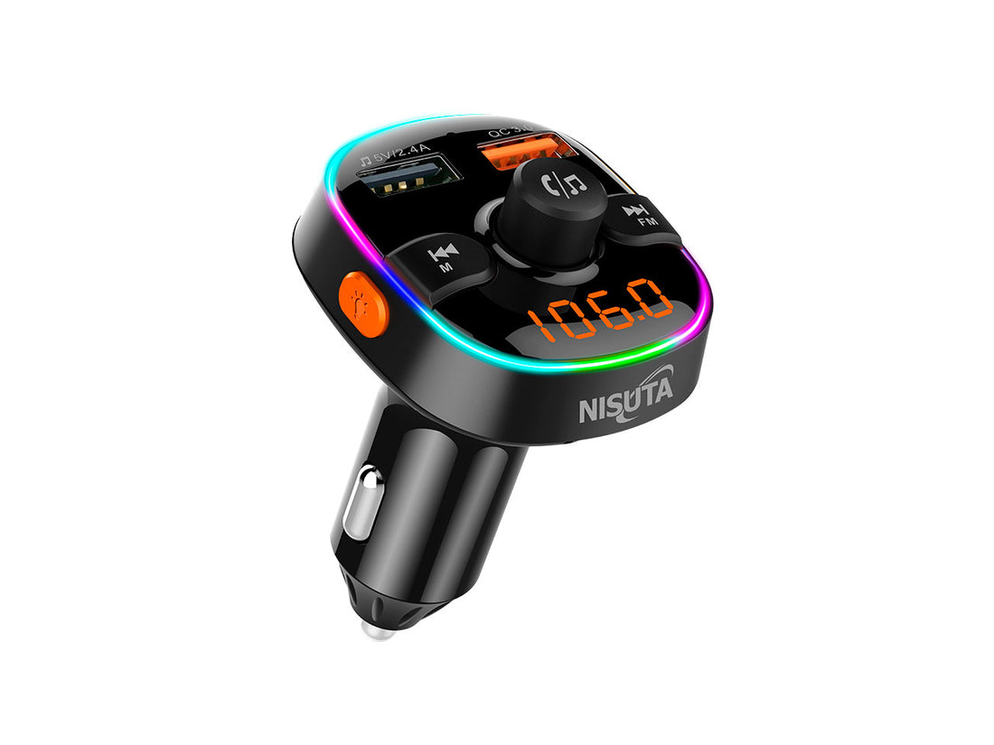 Transmisor FM bluetooth con 2 USB y carga rapida QC3.0, con luces