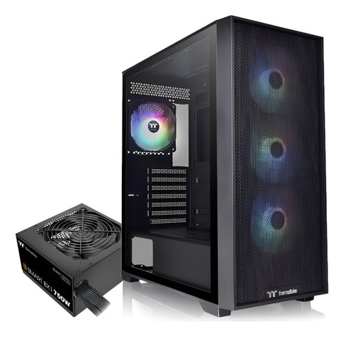 Gabinete TT H390 Mid-Tower TG Fan ARGB x4 Black c/Fuente 750W 80 Plus Bronze