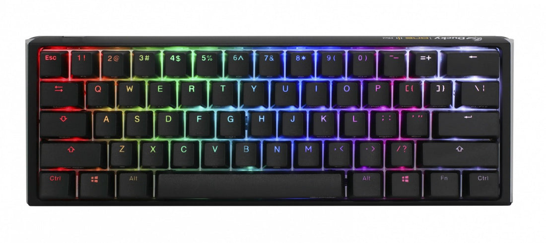 TECLADO MECANICO DUCKY ONE 3 MINI TECLAS NEGRAS INTERRUPTOR MARRON INGLES PBT DOBLE DISPARO SIN COSTURAS NEGRO Y BLANCO