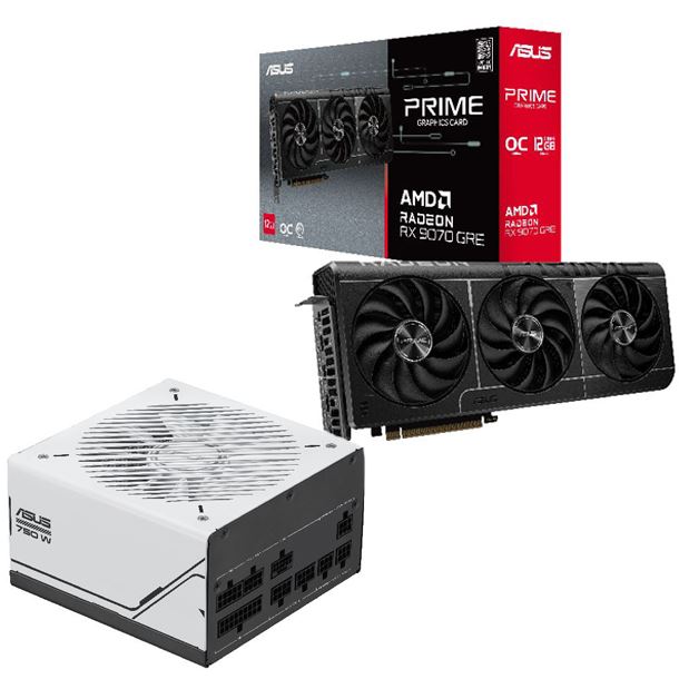 COMBO ASUS VIDEO RADEON RX 9070 GRE 12GB PRIME OC + FUENTE 750W PRIME 80 PLUS GOLD
