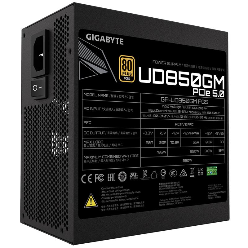 Fuente Gigabyte 850W 80 plus Gold Ultradurable Full Modular PCIe 5.0 Black (3197)