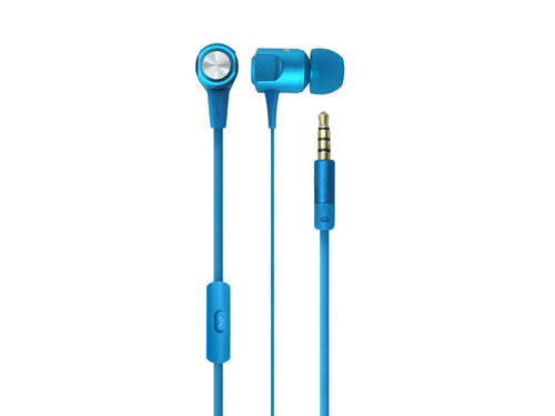 Auricular mini tipo in-ear metalico con mic. color celeste
