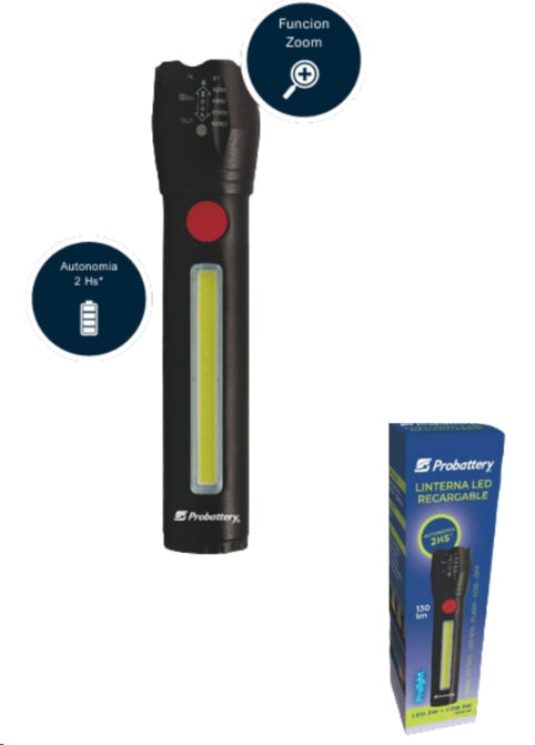 Linterna Probattery de Mano 130Lm Led 3W+Cob 3W Lateral (Ilre-Bmfl2220)
