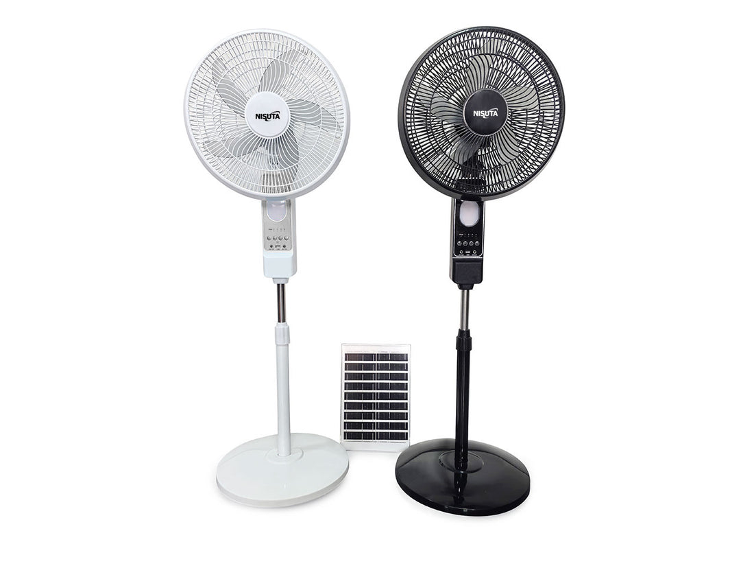 Ventilador de pie de 16" con carga solar, luces y batería recargable