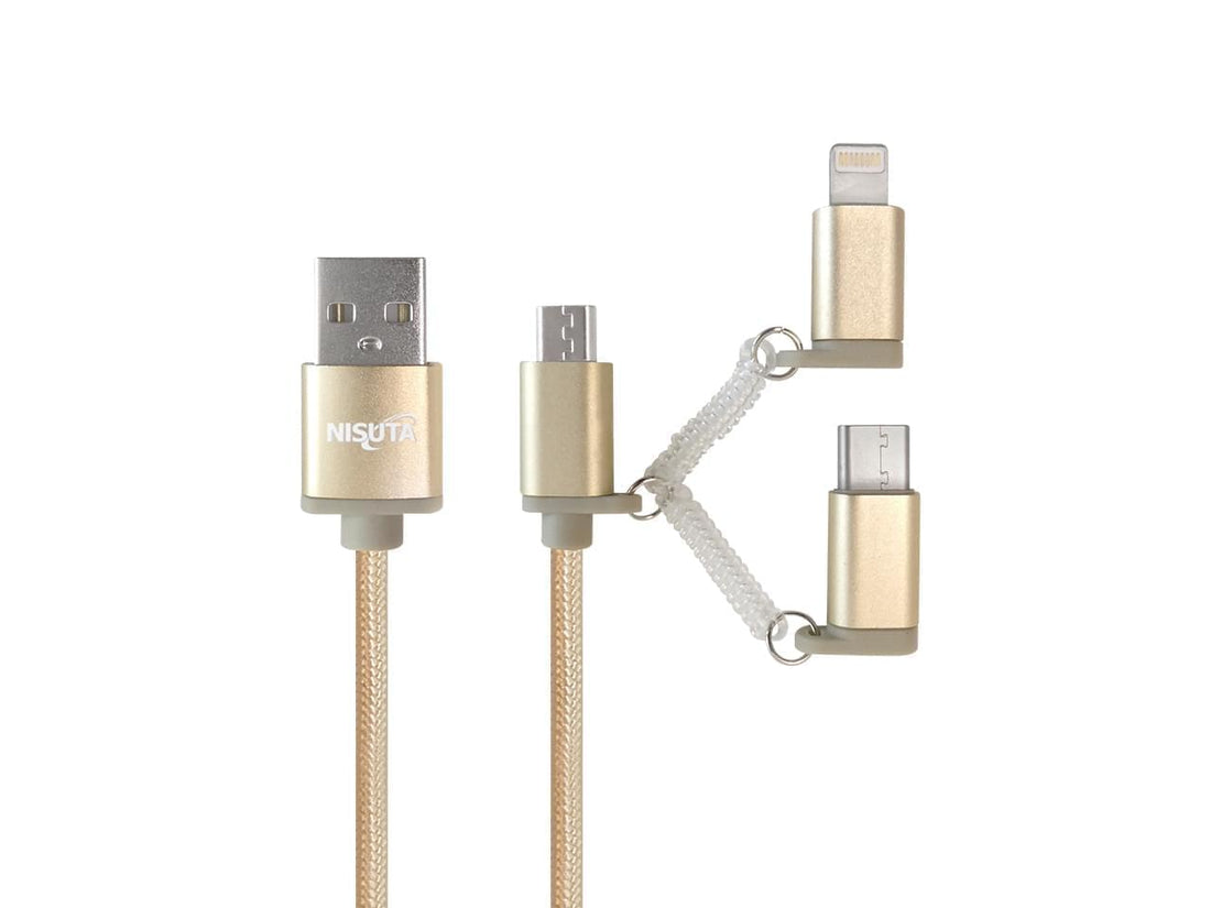 Cable USB 3 en 1 con conector Micro USB, Lightning y USB C