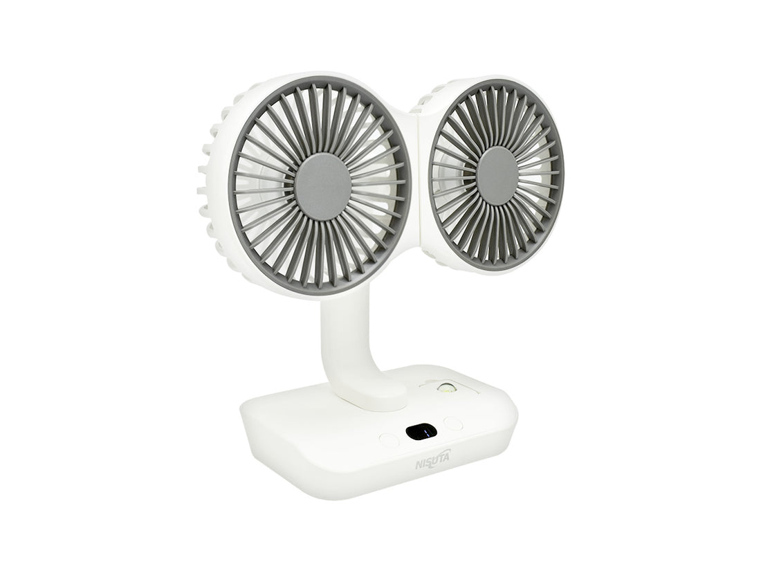 Ventilador doble portátil con oscilación y bateria recargable de 2400MAH