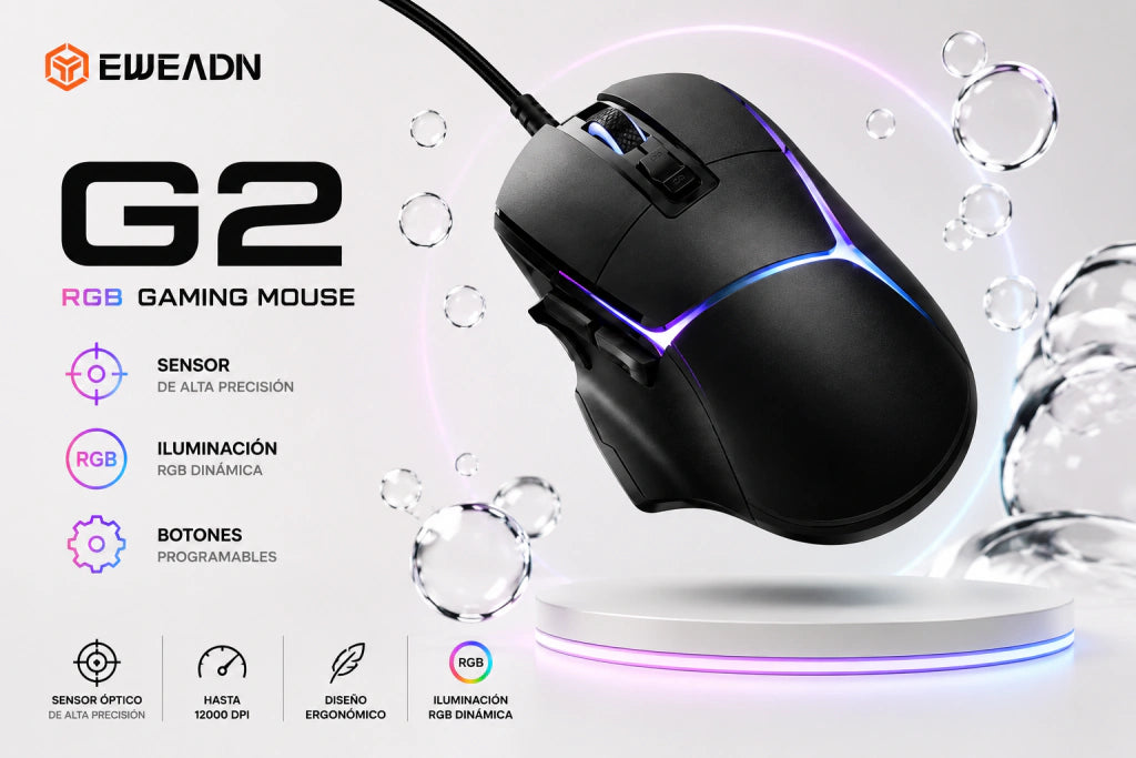 Mouse Gamer EWEADN G2 | Sensor PAW3311, 12.000 DPI y Ultra Ligero 69g