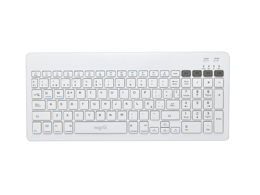 Teclado multimedia bluetooth blanco con bateria recargable