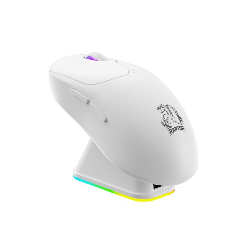 Mouse Gamer Raptor Storm Grip Wireless 4 botones 24000dpi c/base cargadora White (2999)
