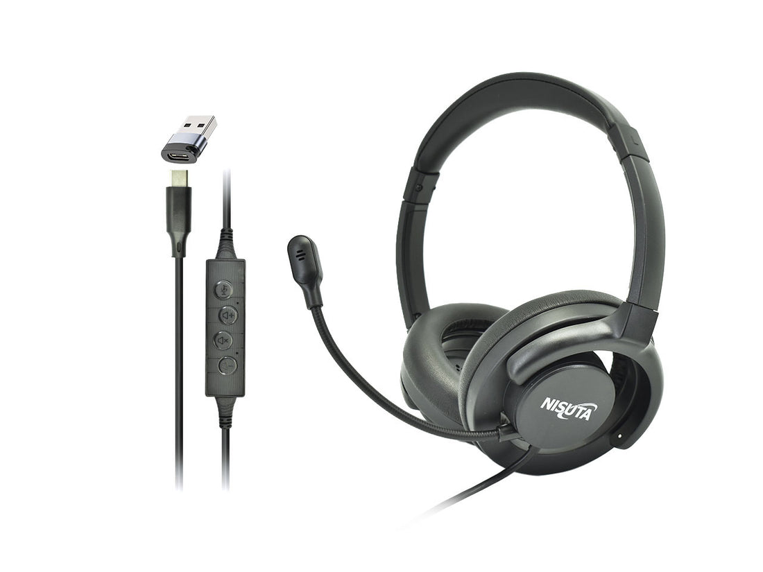 Auricular tipo vincha moderno con diseño oreja abierta USB-C y USB-A
