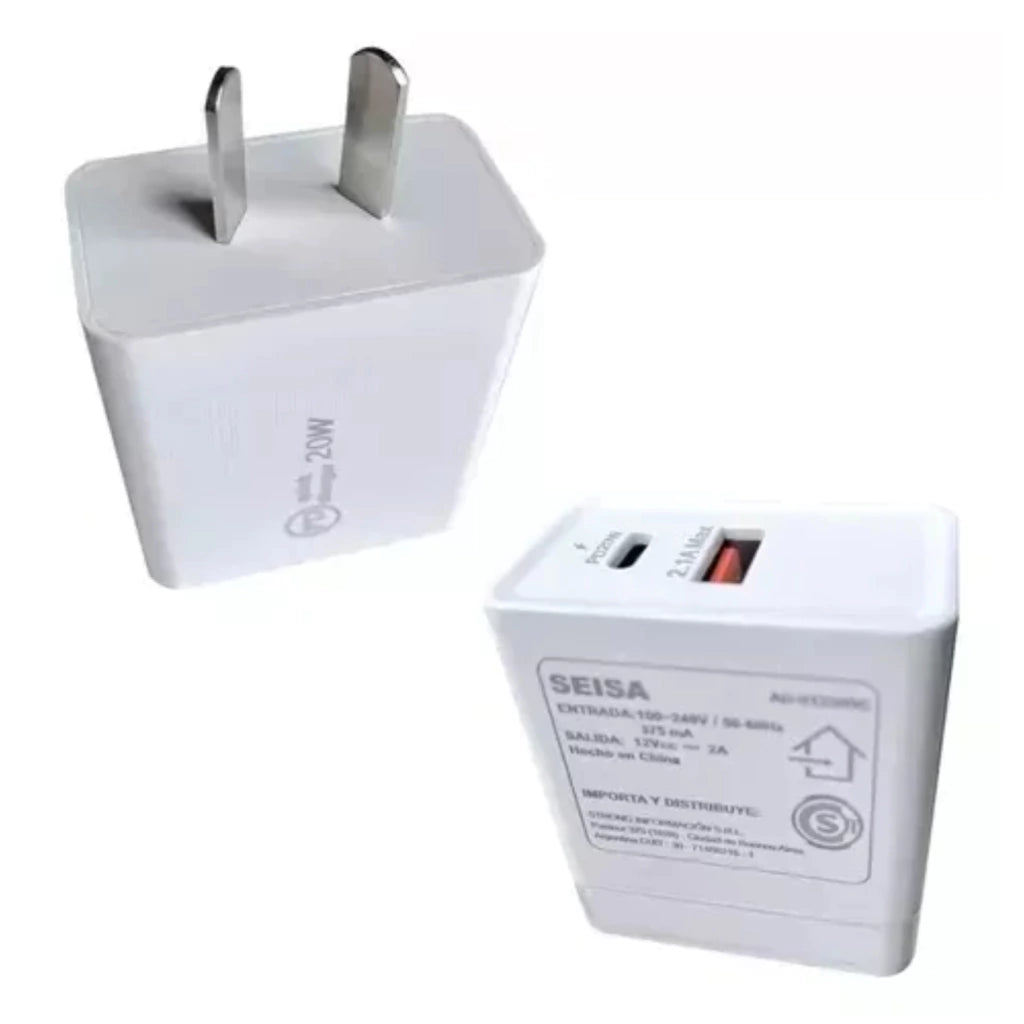 Cargador Celular Seisa Usb A Usb C 20w Carga Rapida + Cable Usb C