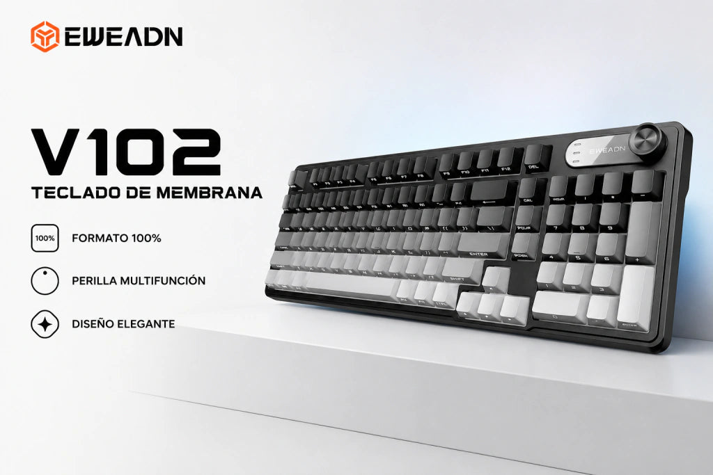 EWEADN V102: Teclado de Membrana Silencioso con Perilla Multimedia y RGB