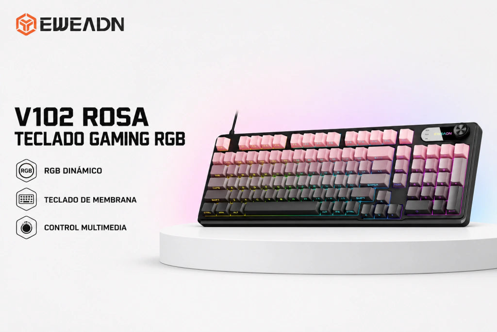 EWEADN V102: Teclado de Membrana Silencioso con Perilla Multimedia y RGB