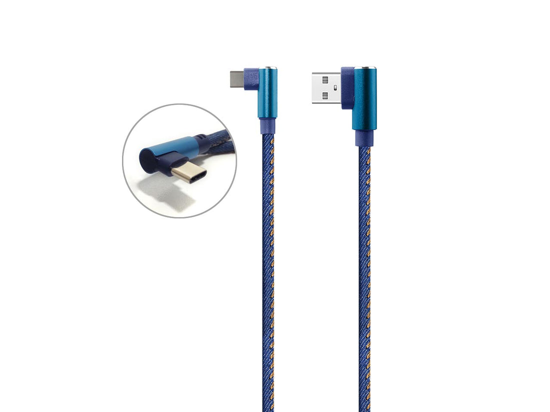 Cable USB a USB C de 1m 2.4A conect 90° malla de tela