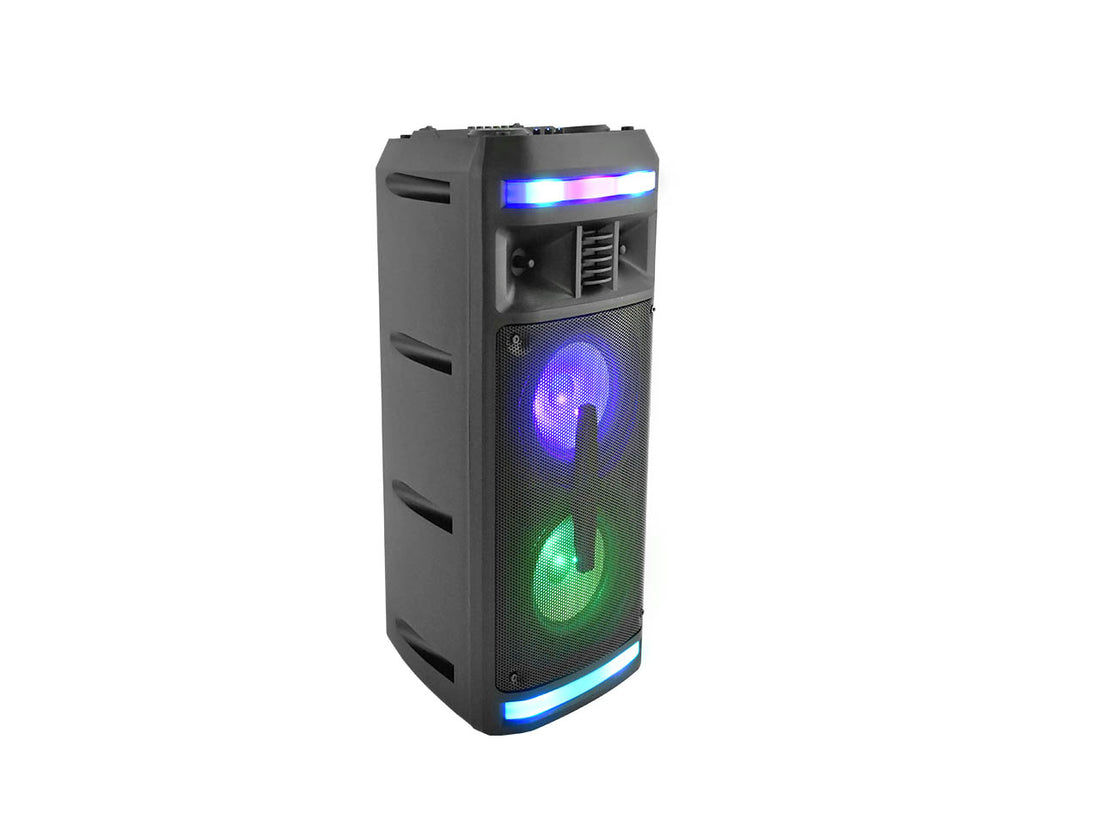Parlante portatil 2x6" BT/MP3/FM, luces RGB