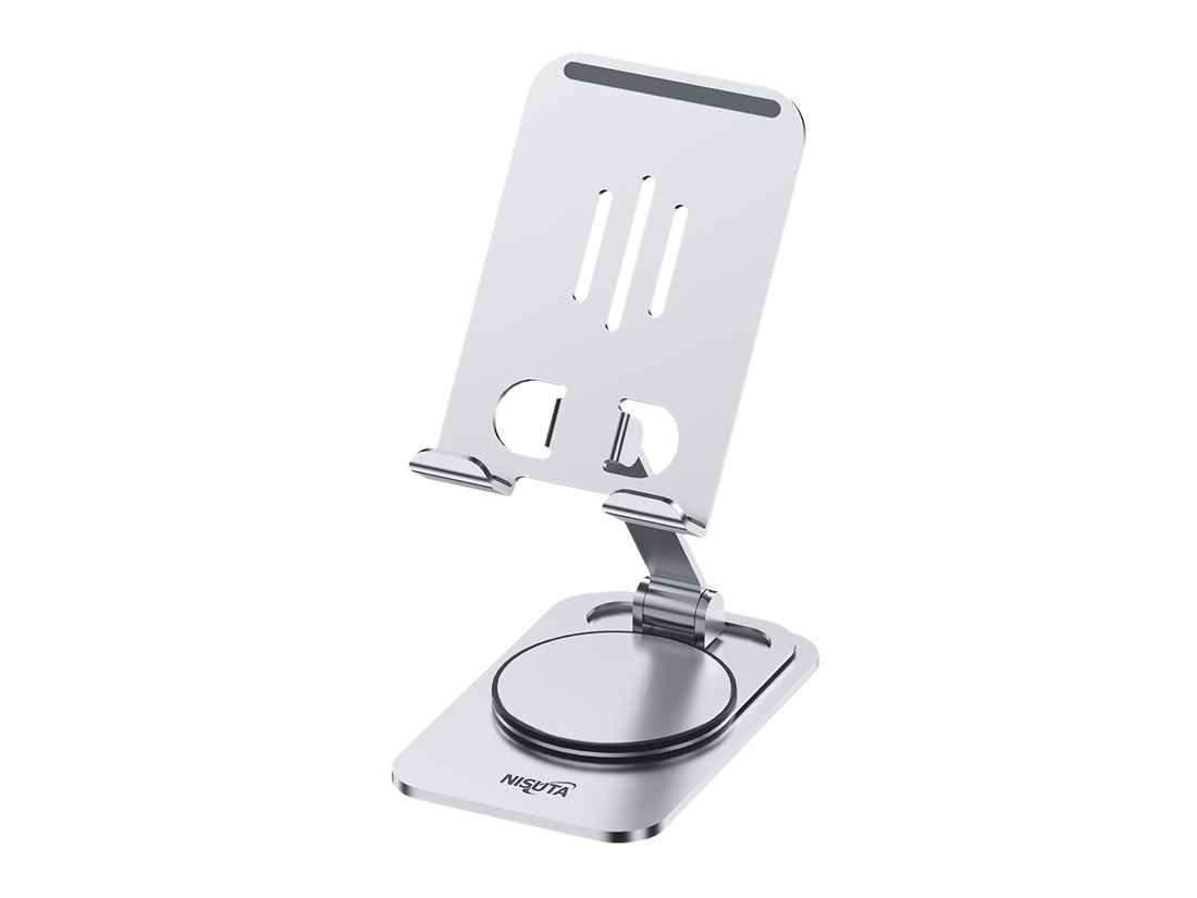 Soporte de aluminio plegable y rotatorio para celular