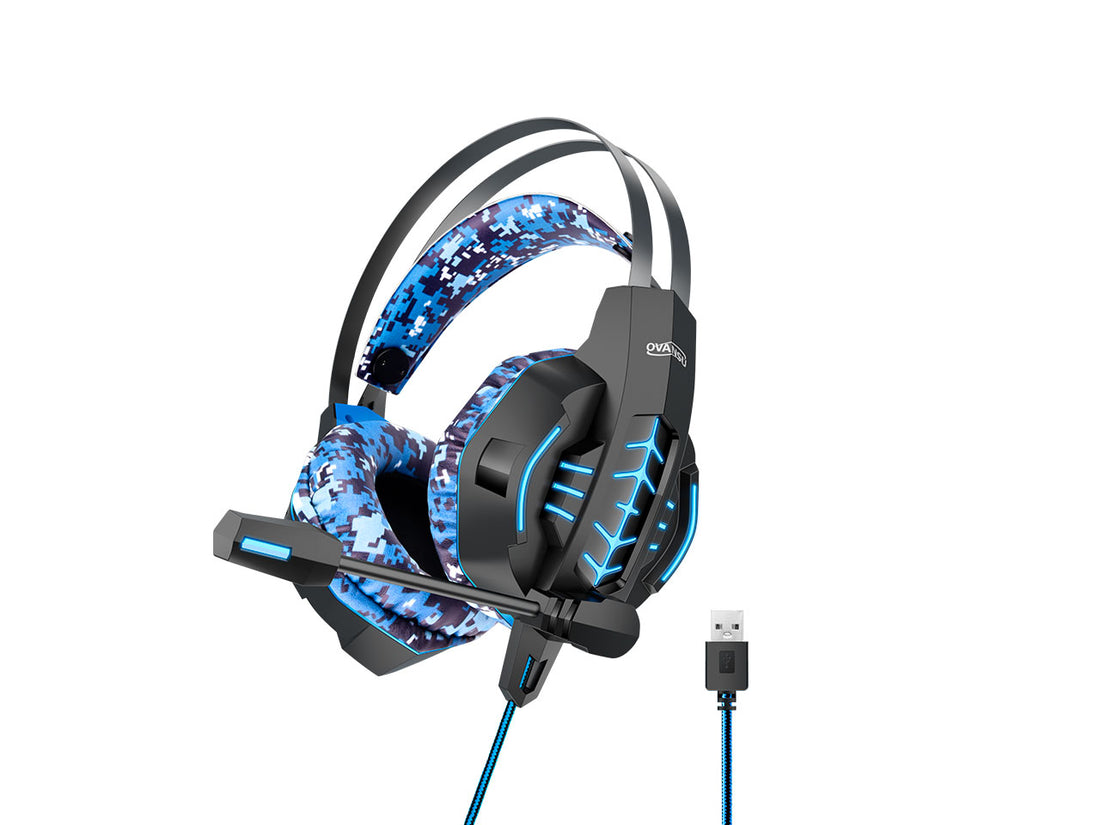 Auricular gaming camuflado 7.1 USB con software, micrófono y leds