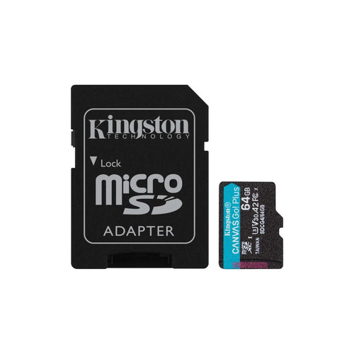 Tarjeta de Memoria KINGSTON Canvas Go Plus Gen4 MicroSDXC 64GB UHS-I U3 V30 200MB/s c/adaptador