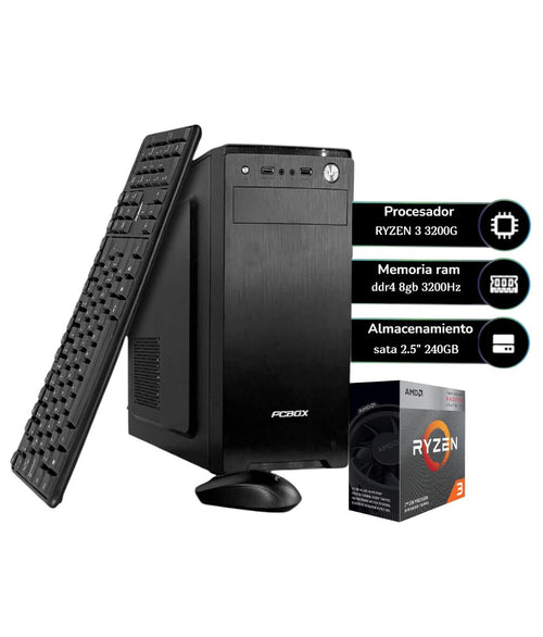 Pc Pcbox Amd Ryzen 3 3200G, 8Gb, Ssd 240 Gb, W11Hsl, Kit: Teclado, Mouse