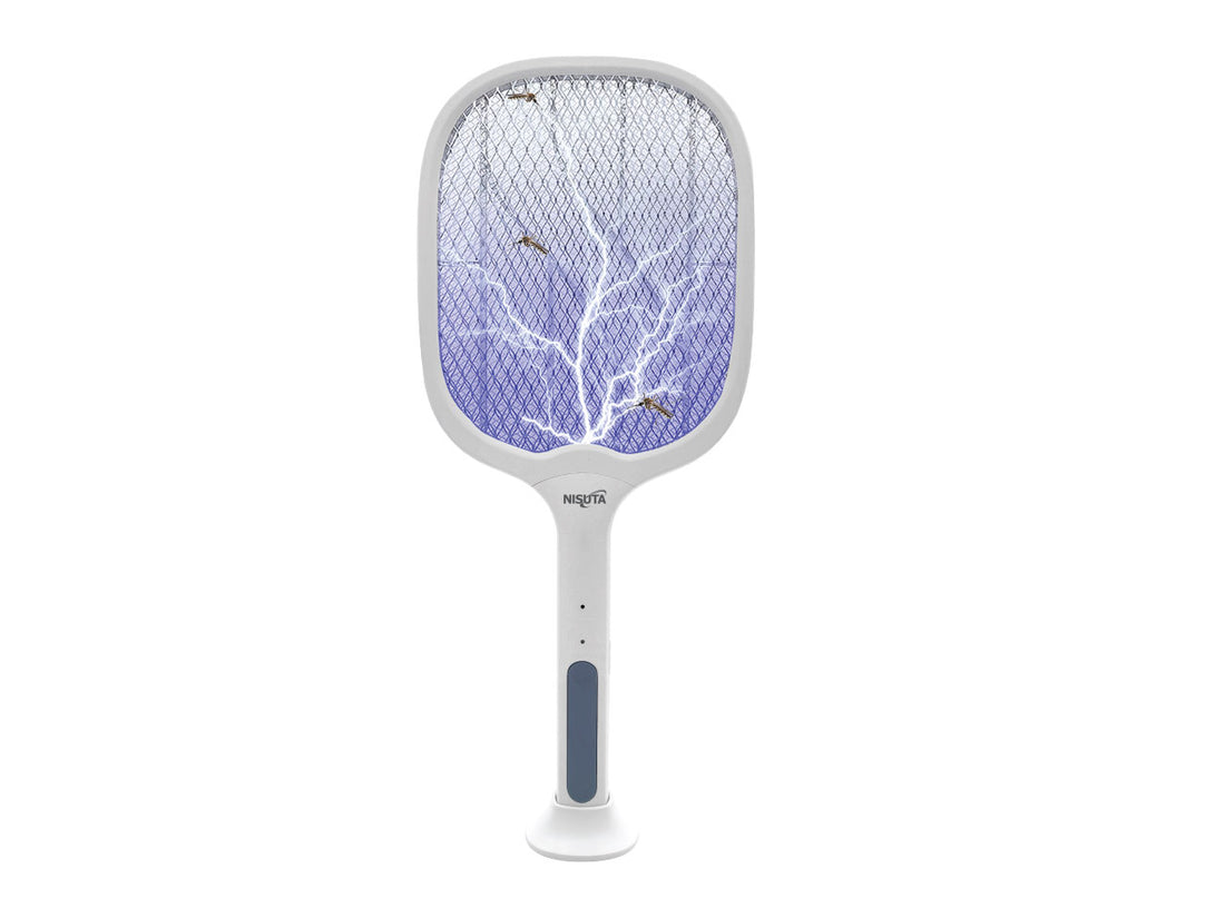 Raqueta matamosquitos con base y luz trampa UV 6 de luces